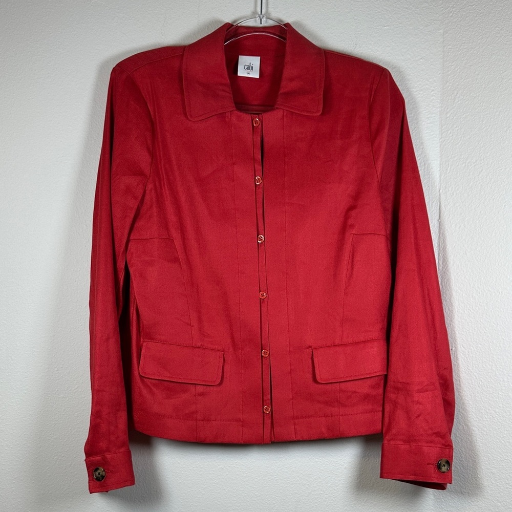 Cabi Red Valentine Linen Blend Button Front Jacket Blazer Womens Size M - Picture 3 of 10